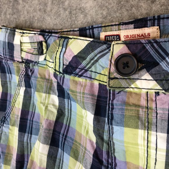 Faded Glory Shorts 4 27 Mid Rise Bermuda Blue Green Madras Plaid Golf Casual - Picture 5 of 9